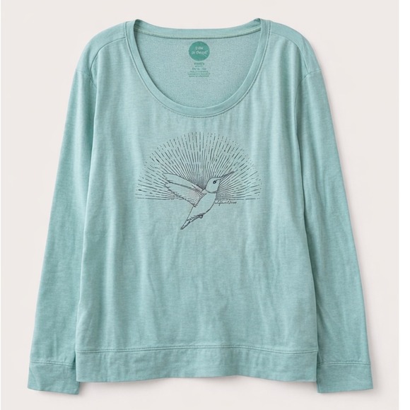 Life Is Good Tops - Life is Good Womens Hummingbird Sunburst Graphic L/S T-shirt Mint Green